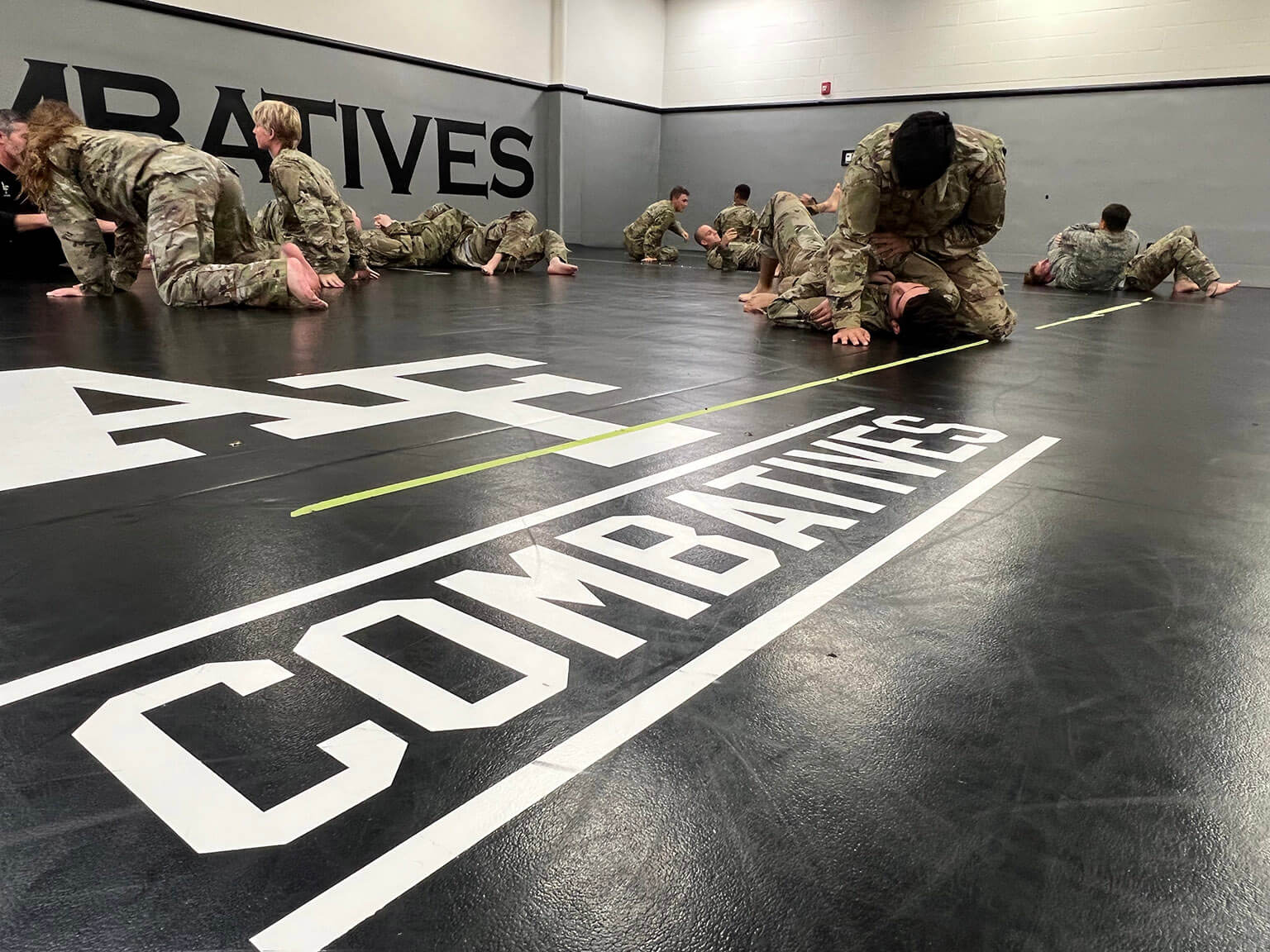 Cadets practice hand-to-hand combat techniques during Combatives II class