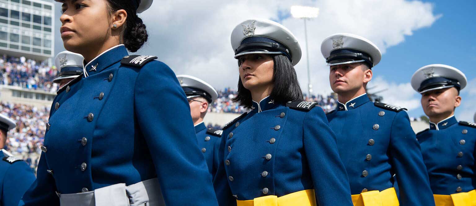 Cadets in formation during the U.S. Air Force Academy Graduation commencement.