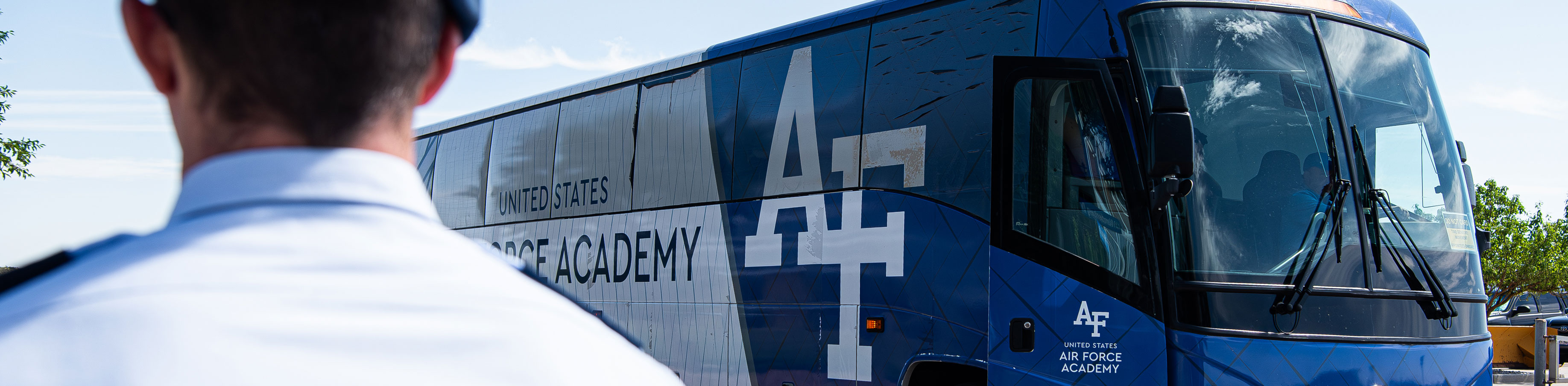 In-processing Day Cadet Cadre awaiting appointees from a U.S. Air Force Academy bus.