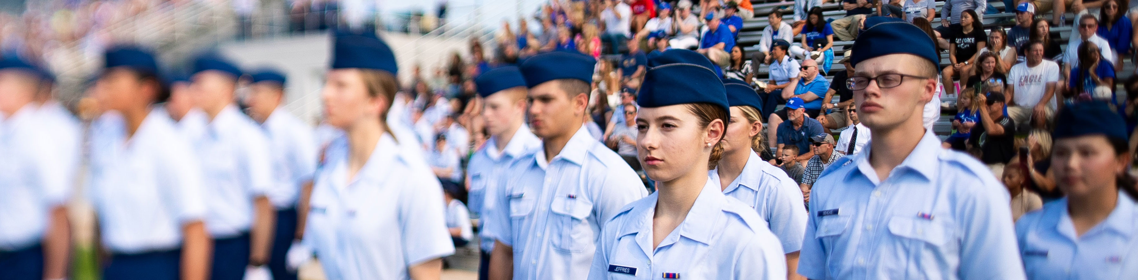 Basic cadets in formation during Acceptance Day parade.