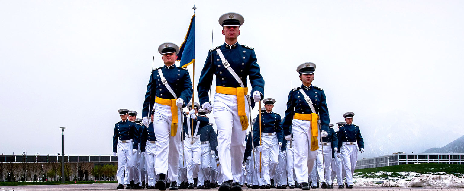 Cadets in formation marching.