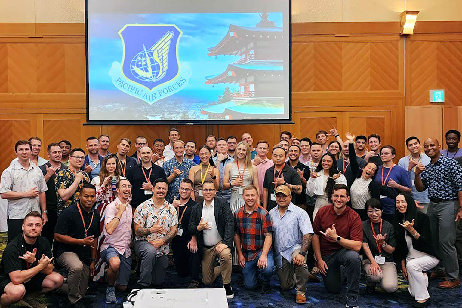 Cadet 2nd Class Kelsey Monaghan-Bergson poses with her team in the 2023 Pacific Air Forces AFWERX Spark Summit in Yokota, Japan.