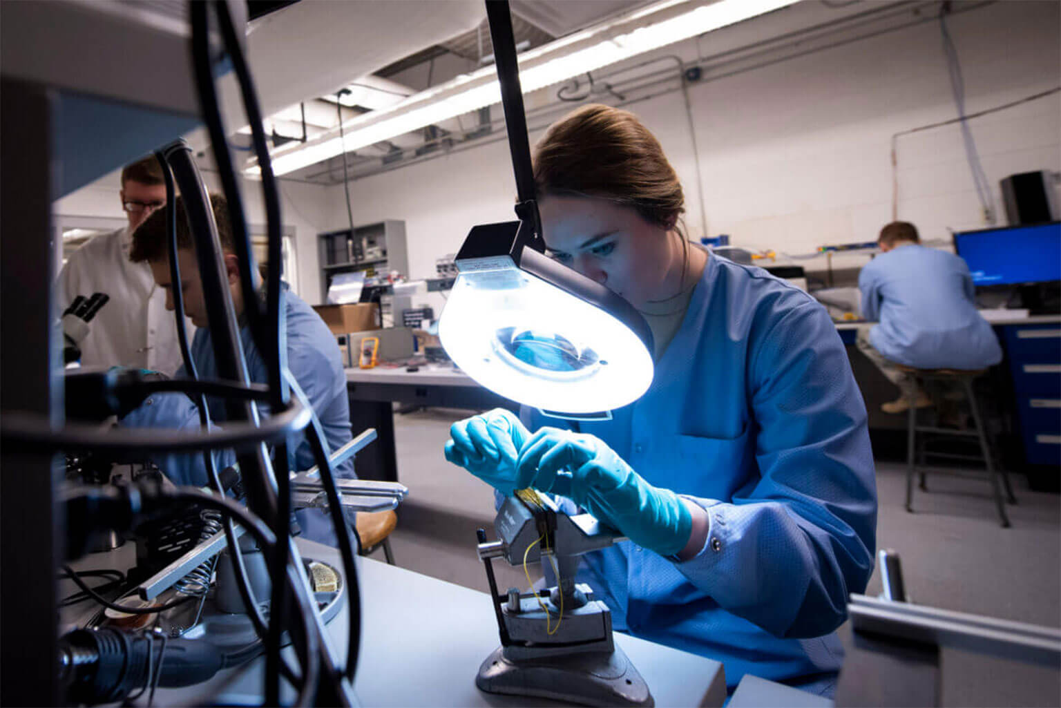 Cadets work in the various labs of the Astronautics Department.