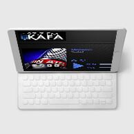 Image of a laptop with a KAFA ad.